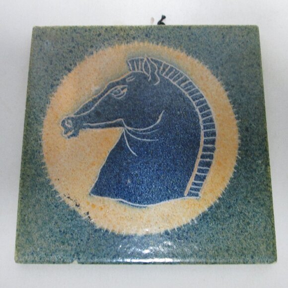 Alfaraz Spain Ceramic Art Tile Pottery 6" x 6" Vintage blue Horse green